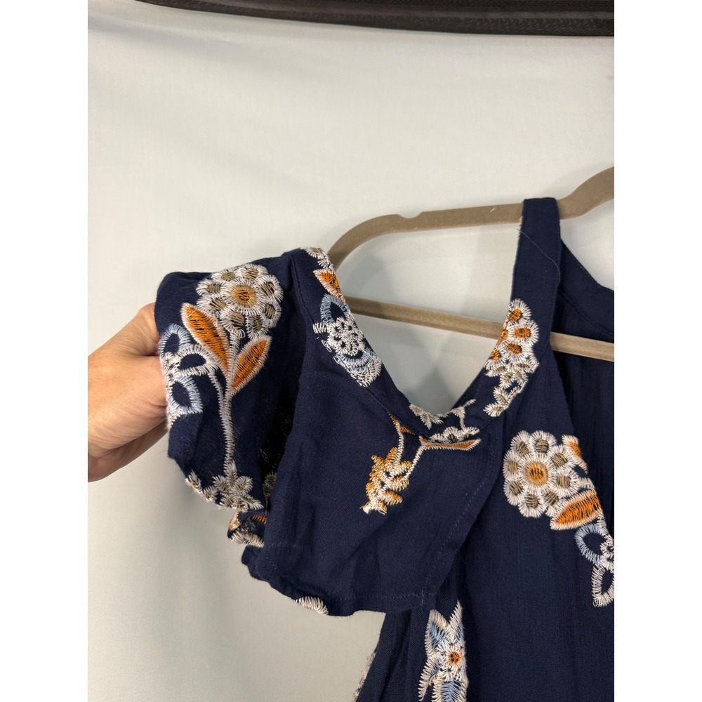 J.O.A. Embroidered Cold Shoulder Mini Dress Women Medium Navy Blue Floral BC5928 - Picture 4 of 8